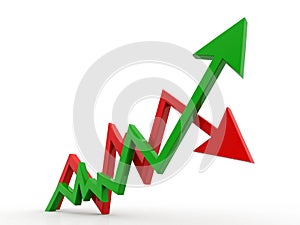 3d illustration inflation and deflation graph in white background. 3d rendering