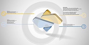 3D illustration infographic template with embossed rhomb randomly divided to four parts