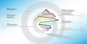 3D illustration infographic template with embossed rhomb randomly divided to six parts