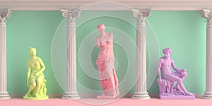 3d-illustration of interior with antique statues Discobolus, Venus, nymph