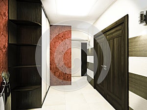 3d illustration interior design of the hall in pink tones. 3D rendering of the interior in a modern style