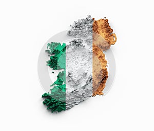 3d illustration of Ireland map with its flag shaded relief on white background