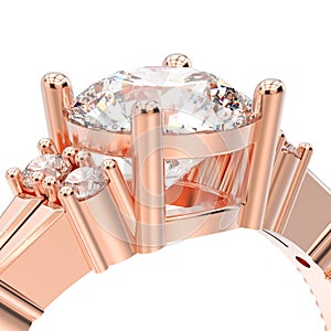 3D illustration isolated close up rose gold decorative solitair