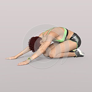 3D-Illustration of an Isolated Fitness Girl making Sport in child's pose