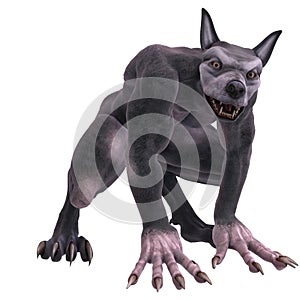 3d-illustration of an isolated giant fantasy werewolf creature