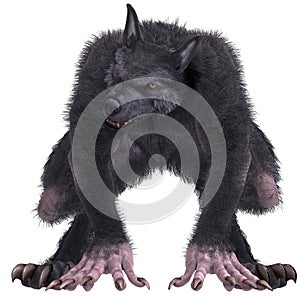 3d-illustration of an isolated giant fantasy werewolf creature