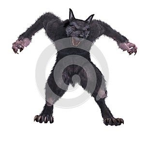 3d-illustration of an isolated giant fantasy werewolf creature