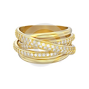 3D illustration isolated gold decorative diamond criss cross ring