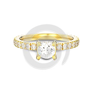 3D illustration isolated gold diamond engagement wedding ring wi