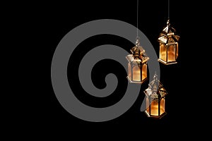 3d illustration of isolated Islamic background with ramadan lanterns isolated on black