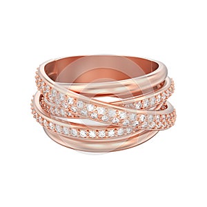 3D illustration isolated rose gold decorative diamond criss cross ring