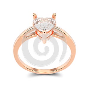 3D illustration isolated rose gold engagement ring with diamond