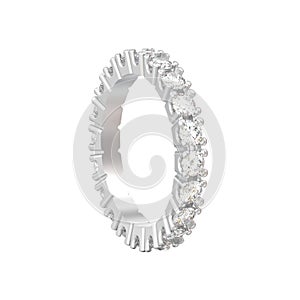 3D illustration isolated silver eternity band diamond ring