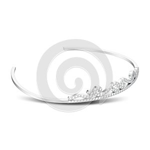 3D illustration isolated silver simple diamond tiara diadema wit