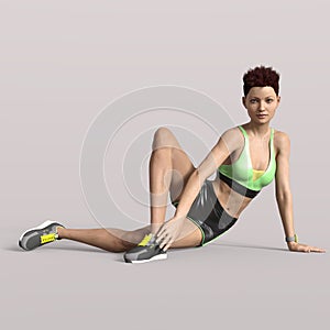 3D-Illustration of an isolated Teenage girl streching after sport