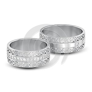 3D illustration isolated two silver decorative wedding bands car