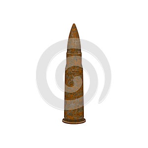 3D illustration isolated unsuitable broken rusty vintage old bullet cartridge
