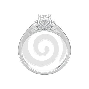 3D illustration isolated white gold or silver solitaire wedding