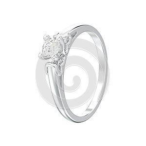 3D illustration isolated white gold or silver solitaire wedding