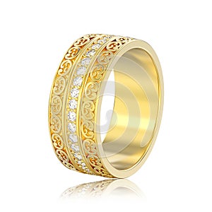 3D illustration isolated yellow gold decorative wedding bands ca