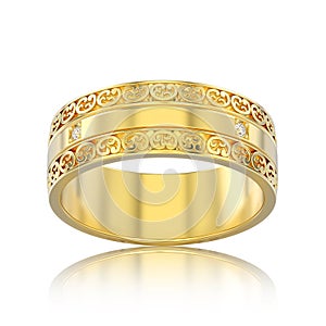 3D illustration isolated yellow gold decorative wedding bands ca