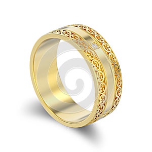 3D illustration isolated yellow gold decorative wedding bands ca