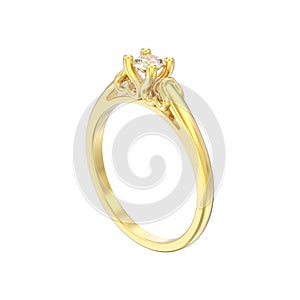 3D illustration isolated yellow gold solitaire wedding diamond r