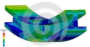 3D Illustration. Isometric illustration of a Von Mises stress plot for an I-Beam in bending with scale