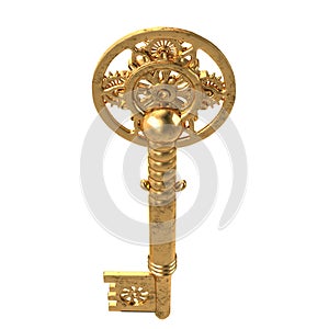 3d illustration key fantasy in the style of steampunk on an isolated white background
