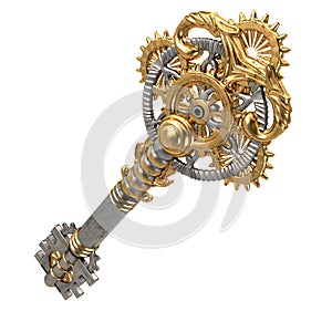 3d illustration key fantasy in the style of steampunk on an isolated white background