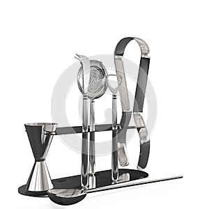 3D illustration of kitchen tools for cocktails on a white background