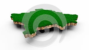 A 3d illustration of Kosovo Map soil land geology cross section with green grass