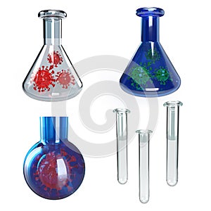 3d illustration of lab glass flask set