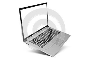 3D illustration Laptop isolated on white background. Laptop with empty space, screen laptop at an angle.