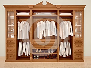 3d illustration of Ñlassic wood wardrobe wardrobe