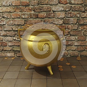 3d Illustration of leprechaun crock of gold