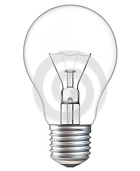 3d illustration of Light bulb on white background. Realistic 3d rendering of incandescent lamp withe clipping