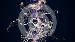 3d illustration of a light pink DNA chain on a black background with pink shining light.