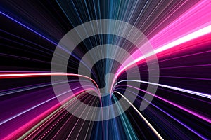 3d illustration of light tunnel made of vibrant neon lines