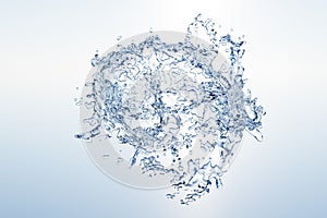 3D illustration of liquid splashing on light blue background
