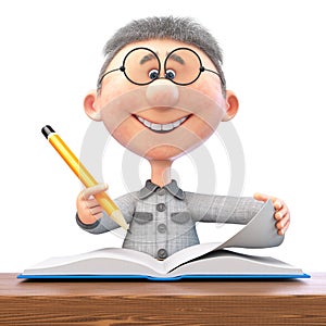 3d illustration of a little boy smiling at school in the classroom