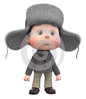 3d illustration Little Boy wearing Winter Clothes