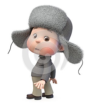 3d illustration Little Boy wearing Winter Clothes