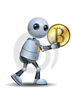 3d illustration of little robot business hold bit coin