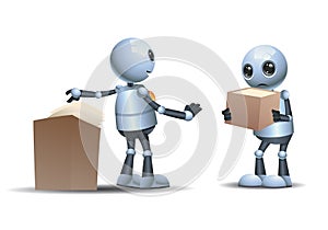 3d illustration of  little robot confrontation deny stock of papper