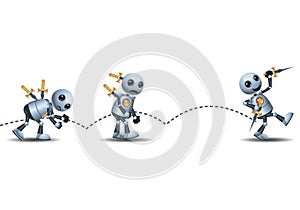 3d illustration of little robot confrontation stab from the back