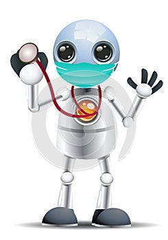 3D illustration of a little robot doctor ready to examine covid-19 patient