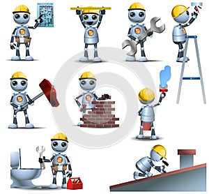 3d illustration of  little robot  handy robot  man working