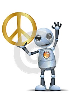 3D illustration of a little robot hold peace sign