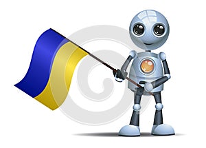 3d illustration of little robot hold  ukraine flag